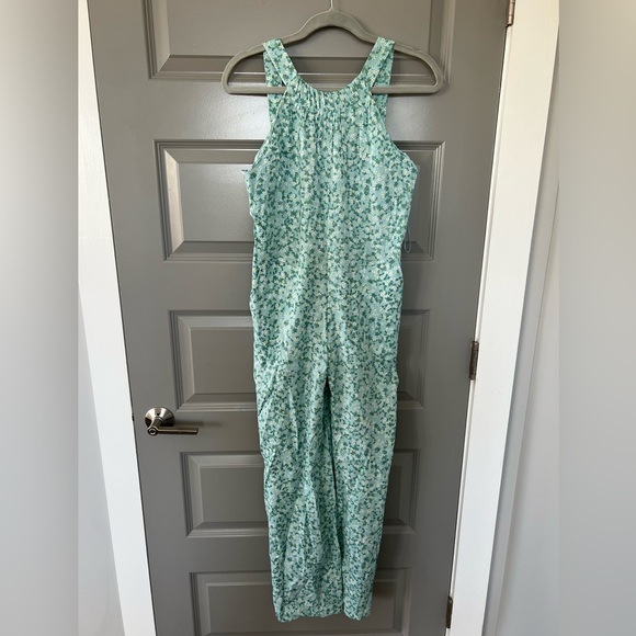 ZARA NECKHOLDER OVERALL LINEN BLEND FLORAL FLOWERS GREEN JUMPSUIT Size XS - Picture 9 of 14